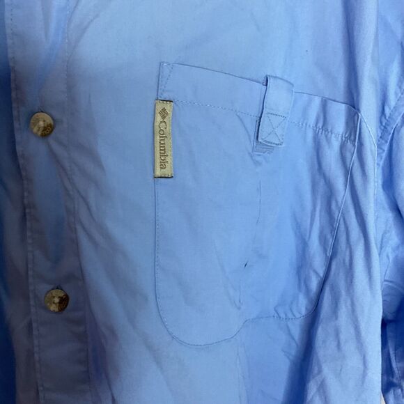 Columbia PFG Shirt Large Blue Short Sleeve Button Up Solid Vented Palm Sailfish - Picture 4 of 13